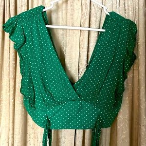 FREE PEOPE Green PolkaDot Summer Crop